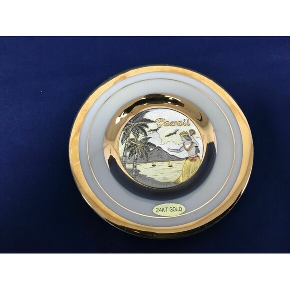 The Art of Chokin 24Kt Gold Edged Engraved Hawaii Plate Gilded Collector Japan - Picture 8 of 10